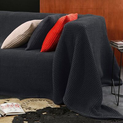 Becquet Jeté de fauteuil ou canapé nid-d'abeilles en coton gris anthracite - FEROE 230 x 250 cm unisex - Publicité Becquet Jeté de fauteuil ou canapé nid-d'abeilles en coton gris anthracite - FEROE 230 x 250 cm unisex - Publicité