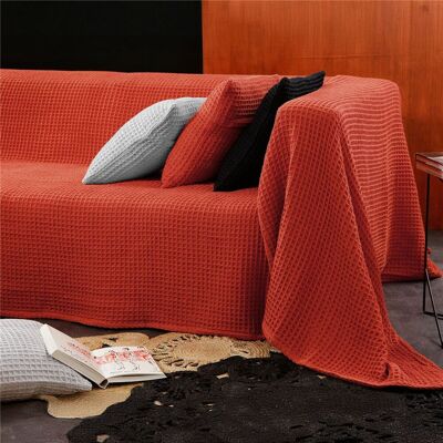 Becquet Jeté de fauteuil ou canapé nid-d'abeilles en coton orange poterie - FEROE 230 x 250 cm unisex - Publicité Becquet Jeté de fauteuil ou canapé nid-d'abeilles en coton orange poterie - FEROE 230 x 250 cm unisex - Publicité