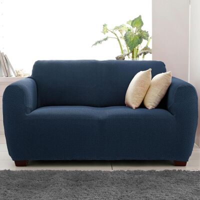 Becquet Housse de canapé bi-extensible bleue unie - CORA BI 4 places unisex - Publicité Becquet Housse de canapé bi-extensible bleue unie - CORA BI 4 places unisex - Publicité