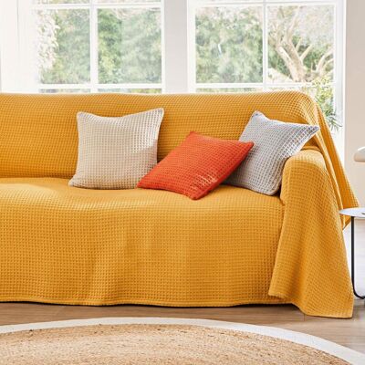 Becquet Jeté de fauteuil ou canapé nid-d'abeilles en coton jaune curry - FEROE 270 x 245 cm unisex - Publicité Becquet Jeté de fauteuil ou canapé nid-d'abeilles en coton jaune curry - FEROE 270 x 245 cm unisex - Publicité