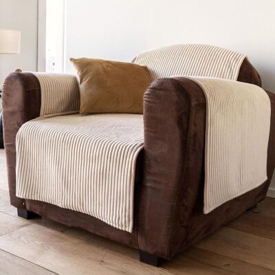 Becquet Protège fauteuil VELOURS côtelé - blanc écru 55 x 200 cm unisex - Publicité Becquet Protège fauteuil VELOURS côtelé - blanc écru 55 x 200 cm unisex - Publicité