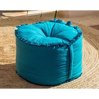 Becquet Pouf frangé bleu canard en coton 40 x 40 cm unisex - Publicité Becquet Pouf frangé bleu canard en coton 40 x 40 cm unisex - Publicité