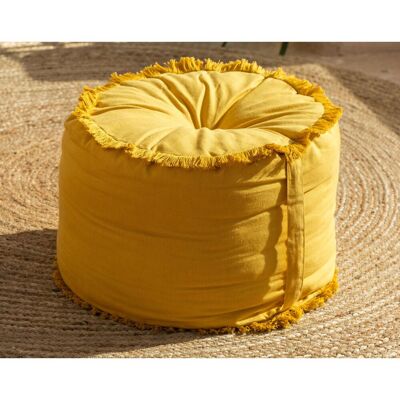 Becquet Pouf frangé jaune curry en coton 40 x 40 cm unisex - Publicité Becquet Pouf frangé jaune curry en coton 40 x 40 cm unisex - Publicité