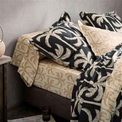 Becquet Drap plat coton noir charbon à motif tropical beige - TOURISME 240 x 300 cm unisex - Publicité Becquet Drap plat coton noir charbon à motif tropical beige - TOURISME 240 x 300 cm unisex - Publicité