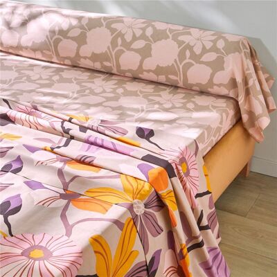 Becquet Drap plat coton beige rosé motif floral multicolore - Collection VINTAGE 180 x 290 cm unisex - Publicité Becquet Drap plat coton beige rosé motif floral multicolore - Collection VINTAGE 180 x 290 cm unisex - Publicité