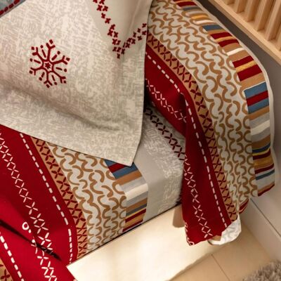 Becquet Drap plat flanelle rouge à motifs géométriques multicolores - C?UR DE FLOCON 270 x 300 cm unisex - Publicité Becquet Drap plat flanelle rouge à motifs géométriques multicolores - C?UR DE FLOCON 270 x 300 cm unisex - Publicité