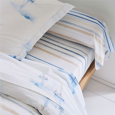 Becquet Drap plat coton MAREE HAUTE - bleu 180 x 290 cm unisex - Publicité Becquet Drap plat coton MAREE HAUTE - bleu 180 x 290 cm unisex - Publicité