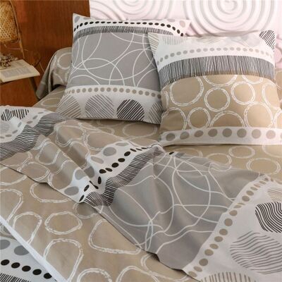 Becquet Drap plat en coton rayures et cercles - Beige 180 x 290 cm unisex - Publicité Becquet Drap plat en coton rayures et cercles - Beige 180 x 290 cm unisex - Publicité