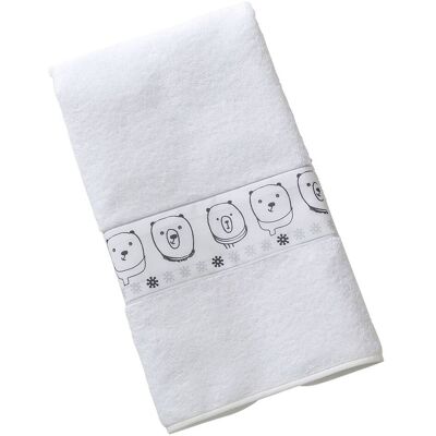 Becquet Serviette de bain enfant en coton blanc motif liteau ourson - RENATO 50 x 90 cm unisex - Publicité Becquet Serviette de bain enfant en coton blanc motif liteau ourson - RENATO 50 x 90 cm unisex - Publicité