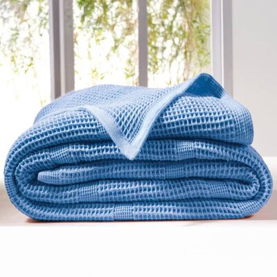 Becquet Couverture tempérée 300 g/m² en coton nid d'abeille bleu azur - NID AB 250 x 270 cm unisex - Publicité Becquet Couverture tempérée 300 g/m² en coton nid d'abeille bleu azur - NID AB 250 x 270 cm unisex - Publicité