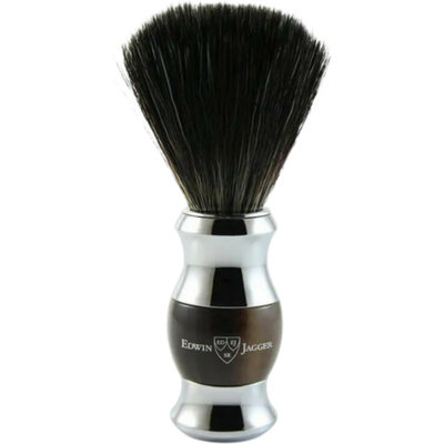 Edwin Jagger Blaireau de Rasage avec Manche Plaqué Chrome et Plastique Imitation Corne Claire - Fibres Synthétiques Noires unisex - Publicité Edwin Jagger Blaireau de Rasage avec Manche Plaqué Chrome et Plastique Imitation Corne Claire - Fibres Synthétiques Noires unisex - Publicité