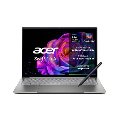 Pc Portable Acer Swift 16 Ai Sf16-71t-99d5 16" Ecran Tactile Copilot+pc Intel® Core™ Ultra X9 32 Go Ram 1 To Ssd Gris - Publicité Pc Portable Acer Swift 16 Ai Sf16-71t-99d5 16" Ecran Tactile Copilot+pc Intel® Core™ Ultra X9 32 Go Ram 1 To Ssd Gris - Publicité