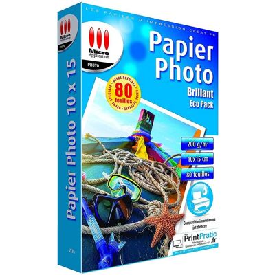 Eco Pack 80 Feuilles Papier Photo Brillant Micro Application 10x15 - Publicité Eco Pack 80 Feuilles Papier Photo Brillant Micro Application 10x15 - Publicité