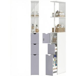 Homcom Meuble WC Etagère Gain de Place pour Toilette 3 Niveaux 2 Tiroirs et Placard MDF Métal 15 x 33 x 136 cm Blanc Gris - Publicité Homcom Meuble WC Etagère Gain de Place pour Toilette 3 Niveaux 2 Tiroirs et Placard MDF Métal 15 x 33 x 136 cm Blanc Gris - Publicité