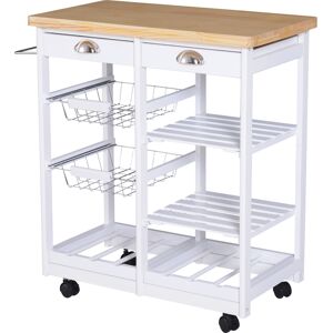 Homcom Chariot de Service Desserte de Cuisine à Roulettes Multi-Rangements Plateau Plateau en Bois Massif de Pin Bois Massif Pin Châssis MDF 74 x 37 x 76 cm Blanc - Publicité Homcom Chariot de Service Desserte de Cuisine à Roulettes Multi-Rangements Plateau Plateau en Bois Massif de Pin Bois Massif Pin Châssis MDF 74 x 37 x 76 cm Blanc - Publicité