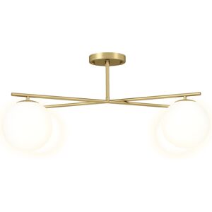 HOMCOM Plafonnier lustre moderne à 4 lumières avec culot E14, montage semi-affleurant, doré et crème - Publicité HOMCOM Plafonnier lustre moderne à 4 lumières avec culot E14, montage semi-affleurant, doré et crème - Publicité