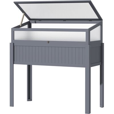 Outsunny Serre surélevée en bois 2-en-1 pour tomates, potager, carré d'herbes, bac à plantes pour jardin, polycarbonate Gris 120x54x112/122cm - Publicité Outsunny Serre surélevée en bois 2-en-1 pour tomates, potager, carré d'herbes, bac à plantes pour jardin, polycarbonate Gris 120x54x112/122cm - Publicité