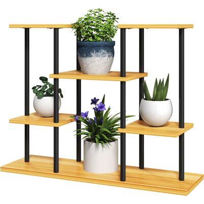 Outsunny Support plantes intérieur étagère plante à 4 niveaux cadre en acier base bois massif 80 x 24 x 61,5 cm bois naturel - Publicité Outsunny Support plantes intérieur étagère plante à 4 niveaux cadre en acier base bois massif 80 x 24 x 61,5 cm bois naturel - Publicité