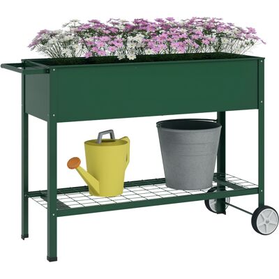 Outsunny Jardinière sur Pieds Potager dim. 109L x 44l x 80H cm étagère 2 Roues + Insert d'irrigation métal Vert - Publicité Outsunny Jardinière sur Pieds Potager dim. 109L x 44l x 80H cm étagère 2 Roues + Insert d'irrigation métal Vert - Publicité