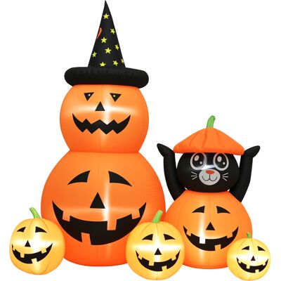 Outsunny Citrouille Gonflable d'Halloween avec Chat de 6 Pieds avec Lumières LED IP44 et Gonfleur pour Fêtes 160x100x180 cm Orange - Publicité Outsunny Citrouille Gonflable d'Halloween avec Chat de 6 Pieds avec Lumières LED IP44 et Gonfleur pour Fêtes 160x100x180 cm Orange - Publicité