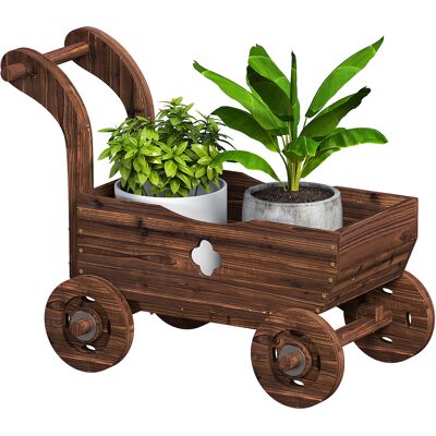 Outsunny Bac surélevé en bois, jardinière en forme de chariot avec 4 roues et poignée 68 x 38 x 52cm - Publicité Outsunny Bac surélevé en bois, jardinière en forme de chariot avec 4 roues et poignée 68 x 38 x 52cm - Publicité
