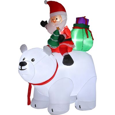 Outsunny Père Noël gonflable de Noël sur ours polaire 200 cm, 5 lumières LED, décoration de Noël intérieure et extérieure, blanc - Publicité Outsunny Père Noël gonflable de Noël sur ours polaire 200 cm, 5 lumières LED, décoration de Noël intérieure et extérieure, blanc - Publicité