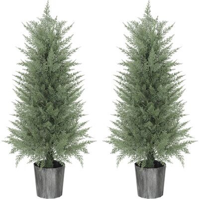 HOMCOM Lot de 2 grands cyprès artificiels 90 cm Plante artificielle en plastique en pot 15 x 15 x 90 cm Vert - Publicité HOMCOM Lot de 2 grands cyprès artificiels 90 cm Plante artificielle en plastique en pot 15 x 15 x 90 cm Vert - Publicité