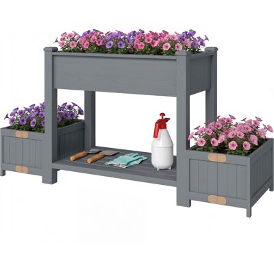 Outsunny Jardinière surélevée avec 2 pots latéraux et étagère pour outils, en bois d'épicéa, 149x46x76 cm, Gris - Publicité Outsunny Jardinière surélevée avec 2 pots latéraux et étagère pour outils, en bois d'épicéa, 149x46x76 cm, Gris - Publicité