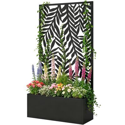 Outsunny Bac à fleurs avec occultation Bac à plantes avec treillis motifs feuilles tropicales 61 x 23 x 113 cm Noir - Publicité Outsunny Bac à fleurs avec occultation Bac à plantes avec treillis motifs feuilles tropicales 61 x 23 x 113 cm Noir - Publicité