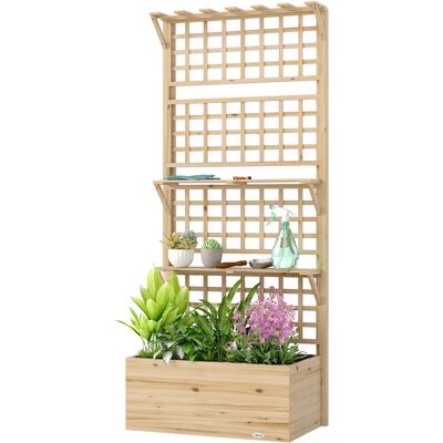 Outsunny Jardinière avec treillis et toit en bois pour plantes grimpantes avec 2 étagères, drainage et doublure 76x43,5x177 cm naturel - Publicité Outsunny Jardinière avec treillis et toit en bois pour plantes grimpantes avec 2 étagères, drainage et doublure 76x43,5x177 cm naturel - Publicité