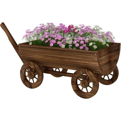 Outsunny Chariot en bois avec 4 roues et poignée Jardinière extérieure avec trou de drainage 115x40x54,5 cm Carbonisé - Publicité Outsunny Chariot en bois avec 4 roues et poignée Jardinière extérieure avec trou de drainage 115x40x54,5 cm Carbonisé - Publicité