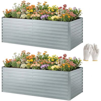 Outsunny Ensemble de 2 bacs surélevés galvanisés, 180 x 90 x 60 cm Bacs métalliques surélevés avec bord sécurisé, Argent - Publicité Outsunny Ensemble de 2 bacs surélevés galvanisés, 180 x 90 x 60 cm Bacs métalliques surélevés avec bord sécurisé, Argent - Publicité