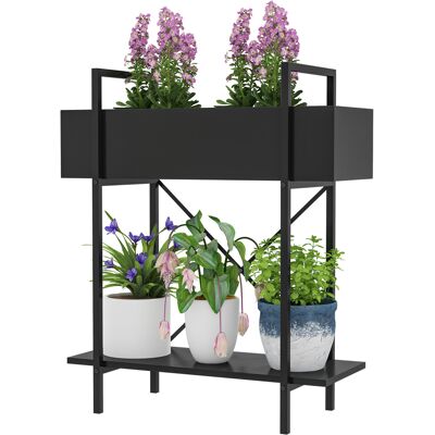 Outsunny Support plantes interieur 2 niveaux, porte plante avec trous de drainage, plateau supérieur, métal, 60 x 25 x 70 cm noir - Publicité Outsunny Support plantes interieur 2 niveaux, porte plante avec trous de drainage, plateau supérieur, métal, 60 x 25 x 70 cm noir - Publicité