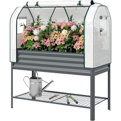 Outsunny Bac de Jardin sur Pieds en Métal avec Serre, Jardinière Surélevée avec Doublure et Étagère Inférieure, Gris Foncé - Publicité Outsunny Bac de Jardin sur Pieds en Métal avec Serre, Jardinière Surélevée avec Doublure et Étagère Inférieure, Gris Foncé - Publicité
