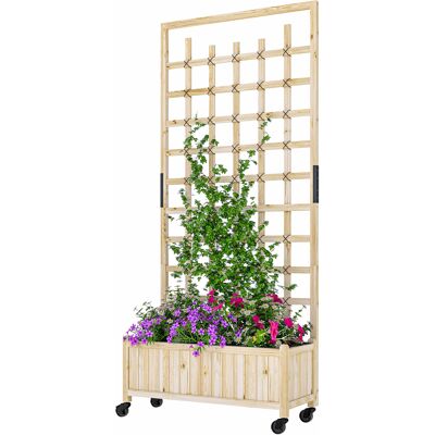 Outsunny Jardinière avec treillis, bac à fleurs avec roues, pour plantes grimpantes, bois massif, 82,5x35x186cm, bois naturel - Publicité Outsunny Jardinière avec treillis, bac à fleurs avec roues, pour plantes grimpantes, bois massif, 82,5x35x186cm, bois naturel - Publicité