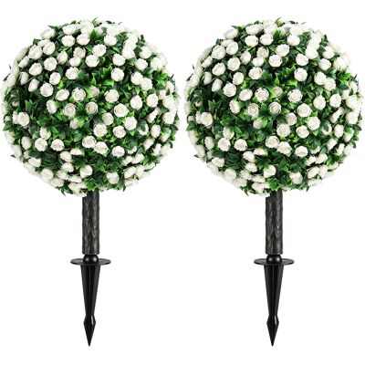 HOMCOM Boules de roses artificielles résistantes aux UV pour l'extérieur, lot de 2 tiges de roses, 55 cm, Blanc - Publicité HOMCOM Boules de roses artificielles résistantes aux UV pour l'extérieur, lot de 2 tiges de roses, 55 cm, Blanc - Publicité