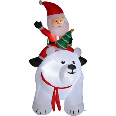 Outsunny Père Noël gonflable de Noël sur ours polaire 200 cm, 5 lumières LED, décoration de Noël intérieure et extérieure, blanc - Publicité Outsunny Père Noël gonflable de Noël sur ours polaire 200 cm, 5 lumières LED, décoration de Noël intérieure et extérieure, blanc - Publicité