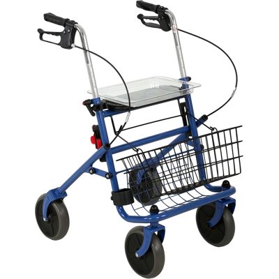 HOMCOM Déambulateur 4 roues pliable, rollator en acier inoxydable, siège rembourré en PU, poignée réglable, bleu - Publicité HOMCOM Déambulateur 4 roues pliable, rollator en acier inoxydable, siège rembourré en PU, poignée réglable, bleu - Publicité