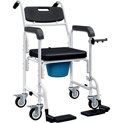 HOMCOM Chaise percée adulte à roulettes, chaise percée de douche avec repose-pieds, dossier et accoudoirs, 53x97x97cm, noir - Publicité HOMCOM Chaise percée adulte à roulettes, chaise percée de douche avec repose-pieds, dossier et accoudoirs, 53x97x97cm, noir - Publicité