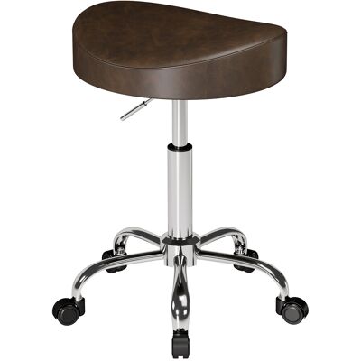 HOMCOM Tabouret à roulettes, tabouret de salon avec hauteur réglable 51-66 cm et assise rembourrée, pivotant 360°, marron - Publicité HOMCOM Tabouret à roulettes, tabouret de salon avec hauteur réglable 51-66 cm et assise rembourrée, pivotant 360°, marron - Publicité