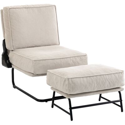 HOMCOM Fauteuil avec Repose-pieds Dossier Réglable Fauteuil de Lecture en Velours Côtelé avec Assise Large Rembourrage Épais Crème - Publicité HOMCOM Fauteuil avec Repose-pieds Dossier Réglable Fauteuil de Lecture en Velours Côtelé avec Assise Large Rembourrage Épais Crème - Publicité