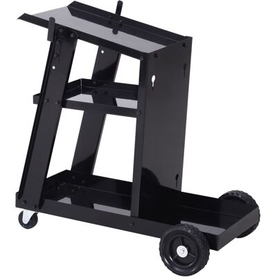 DURHAND Chariot de soudage mobile à 3 niveaux avec 4 roues, porte-bouteille de gaz et chaînes de sécurité, charge 50 KG, noir - Publicité DURHAND Chariot de soudage mobile à 3 niveaux avec 4 roues, porte-bouteille de gaz et chaînes de sécurité, charge 50 KG, noir - Publicité