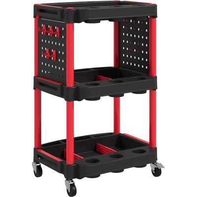 HOMCOM Chariot d'atelier servante atelier à 3 niveaux pour garage, entrepôt, outils de bricolage, charge 91 Kg, noir et rouge - Publicité HOMCOM Chariot d'atelier servante atelier à 3 niveaux pour garage, entrepôt, outils de bricolage, charge 91 Kg, noir et rouge - Publicité