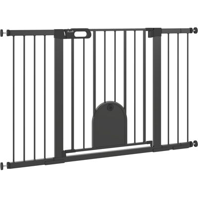 Barrière de Sécurité PawHut 75–131 cm avec Petite Porte - 3 Rallonges, Noir - Publicité Barrière de Sécurité PawHut 75–131 cm avec Petite Porte - 3 Rallonges, Noir - Publicité