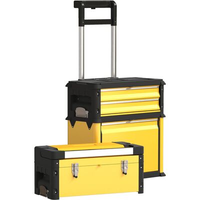 HOMCOM Lot de 3 boîtes à outils sur roulettes empilables et modulaires en acier avec plateau, poignées et serrure, jaune - Publicité HOMCOM Lot de 3 boîtes à outils sur roulettes empilables et modulaires en acier avec plateau, poignées et serrure, jaune - Publicité