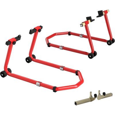HOMCOM Béquille Moto, Capacité 390 kg, Support Avant et Arrière Réglable avec Fourches U+L, Clips de Serrage, 43x36x64cm, Rouge - Publicité HOMCOM Béquille Moto, Capacité 390 kg, Support Avant et Arrière Réglable avec Fourches U+L, Clips de Serrage, 43x36x64cm, Rouge - Publicité