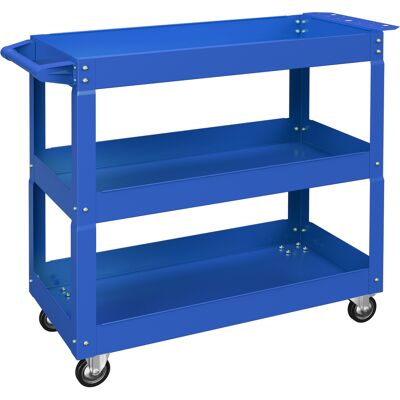 DURHAND Chariot desserte d'atelier acier 3 plateaux sur roulettes avec poignée charge max. 150 kg 83 x 35,3 x 76 cm acier bleu - Publicité DURHAND Chariot desserte d'atelier acier 3 plateaux sur roulettes avec poignée charge max. 150 kg 83 x 35,3 x 76 cm acier bleu - Publicité