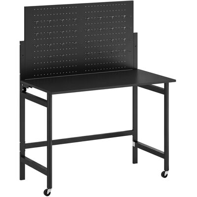 HOMCOM Établi d'atelier pliable à roulettes, 115x62x143,5cm, plan de travail avec panneau perforé, 12 crochets, noir - Publicité HOMCOM Établi d'atelier pliable à roulettes, 115x62x143,5cm, plan de travail avec panneau perforé, 12 crochets, noir - Publicité