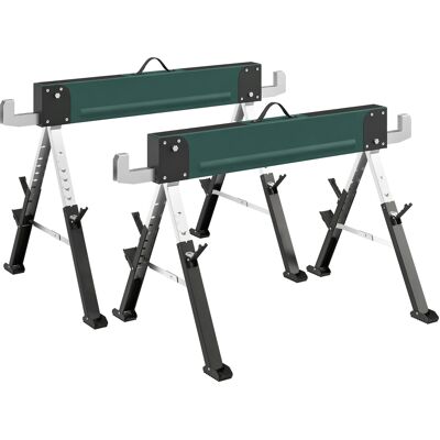 HOMCOM lot de 2 tréteaux pliables en métal, charge max 1160 kg, hauteur réglable 64-81cm, poignée de transport, vert - Publicité HOMCOM lot de 2 tréteaux pliables en métal, charge max 1160 kg, hauteur réglable 64-81cm, poignée de transport, vert - Publicité