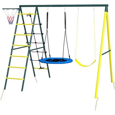 Outsunny Balançoire enfant 4 en 1 avec balançoire-nid et individuelle filet d'escalade panier de basket échelle jaune - Publicité Outsunny Balançoire enfant 4 en 1 avec balançoire-nid et individuelle filet d'escalade panier de basket échelle jaune - Publicité